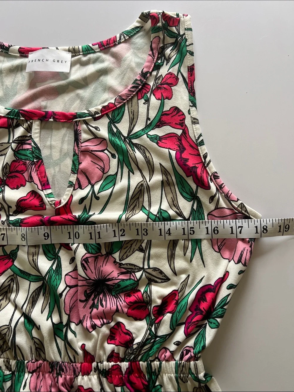 French Grey White Maxi Dress with Pink & Red Floral Print - Picture 6 of 9